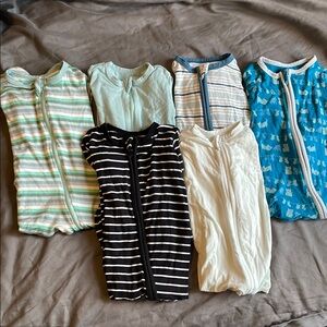 Set of 6 Kickee pants footies with built in fold over mittens